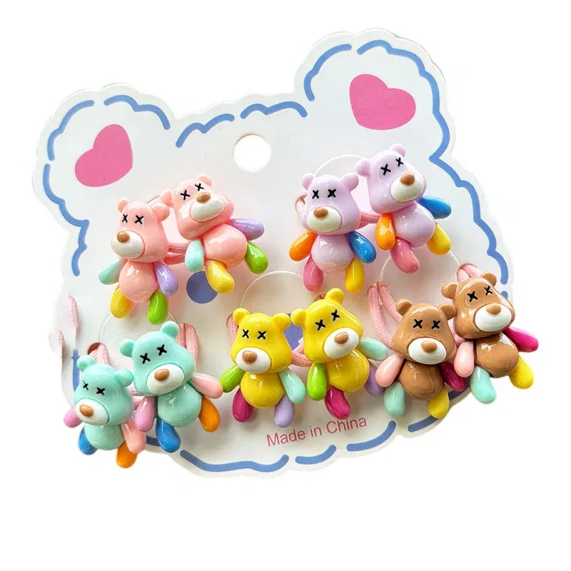 Color: Yellow - 2PCS New Red Cartoon Lovely Cream Bear Girls Kids Elastic Hair Bands Princess Hair Accessories Children Hair Ties Baby Headwear