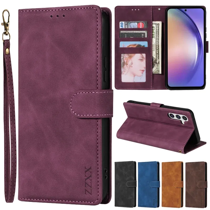 Color: SKY BLUE, Bundle: Case & Strap, Material: EVA - Wallet Card Slot Holder Magnetic Flip Leather Case For Samsung Galaxy S23 Ultra S22 Plus S21 FE S20 A12 A13 A14 A34 A52 A53 A54