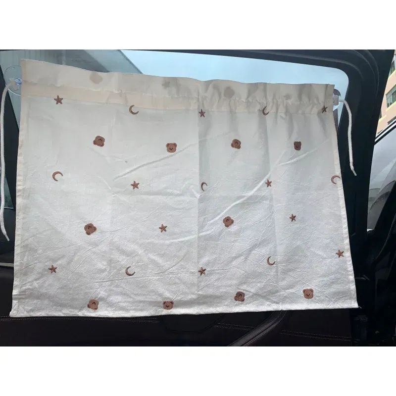 Color: black - Baby Car Curtain Sun Protection Sunshade for Children UV Protect Window Curtain Kawaii Embroidered Bear Cart Accessories