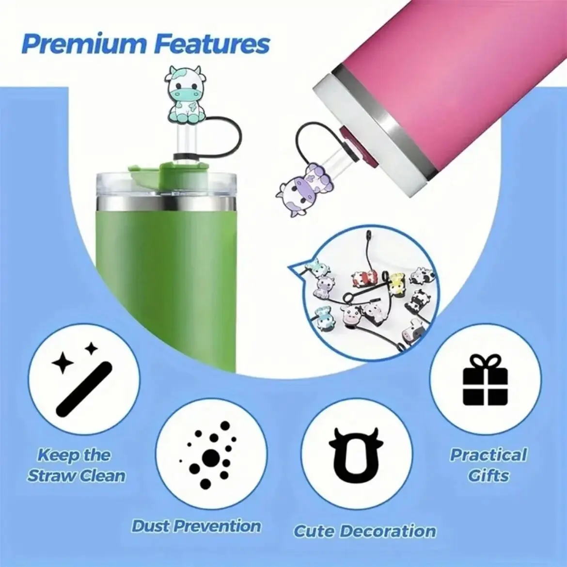 Color: Burgundy - 1-12PCS Cute  MINISO Snoopy Straw Cover Cap With 30&40Oz Cup10mm Straw Toppers Reusable Dust-Proof Straw Caps Cartoon Drink Stra