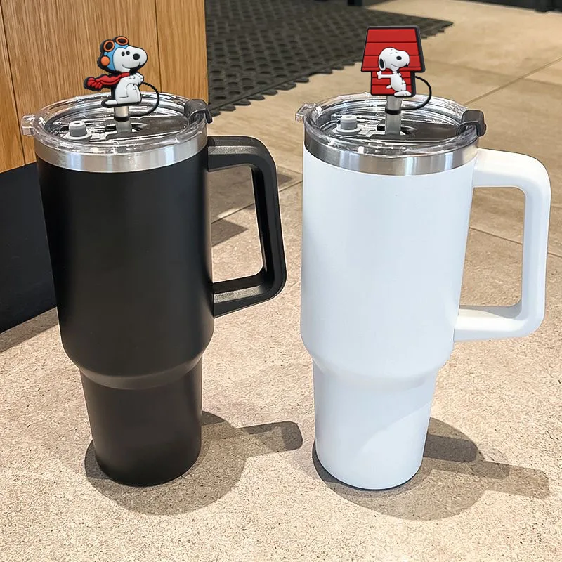 Color: Burgundy - 1-12PCS Cute  MINISO Snoopy Straw Cover Cap With 30&40Oz Cup10mm Straw Toppers Reusable Dust-Proof Straw Caps Cartoon Drink Stra