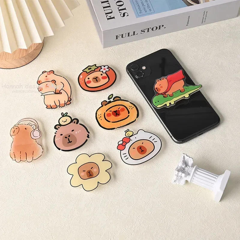 Color: black - Korean Cute Capibara Kapibara Griptok Guinea Pig Phone Holder Flower Grip Tok Stand Bracket Universal Support For iPhone Samsung