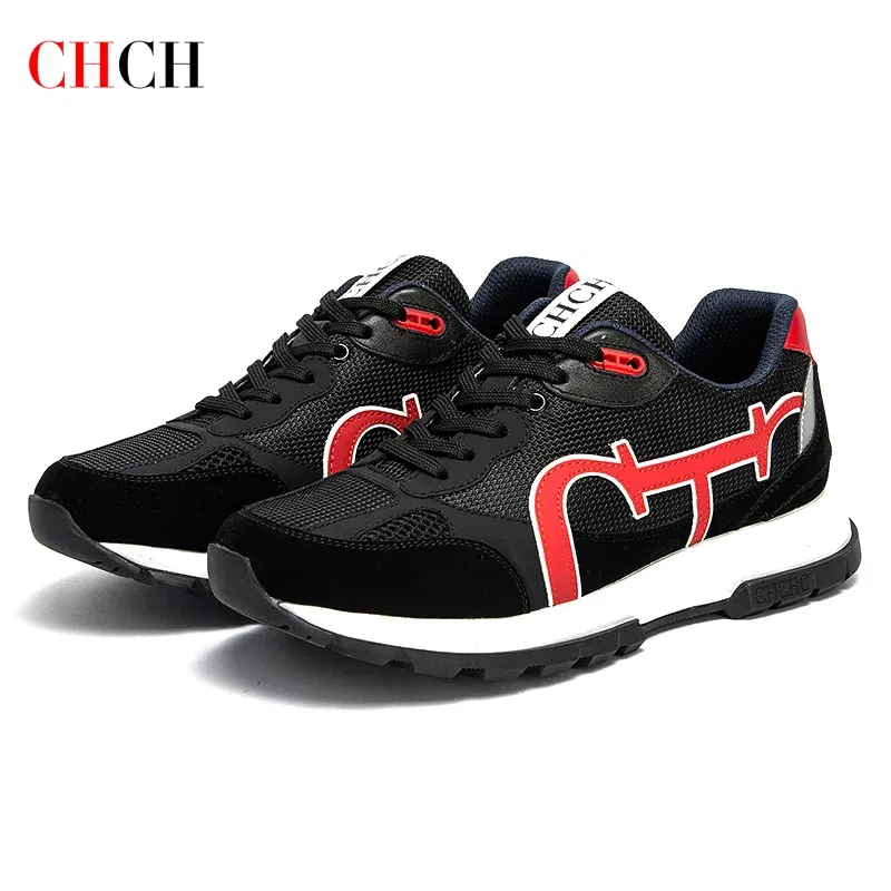Color: GRAY, Shoe Size: 7.5 - CHCH Men's Tennis Shoes Black Cow Leather Material Stitching Design Men's Shoes Sports Shoes