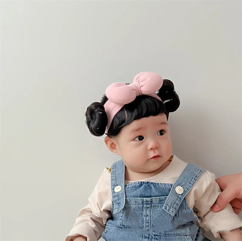 Color: Orange - New Year Hair Accessories Cute Bow Baby Girl Wig Hat Hairpiece Christmas Newborn Children Kids Girls Cosplay Headbands Headwear