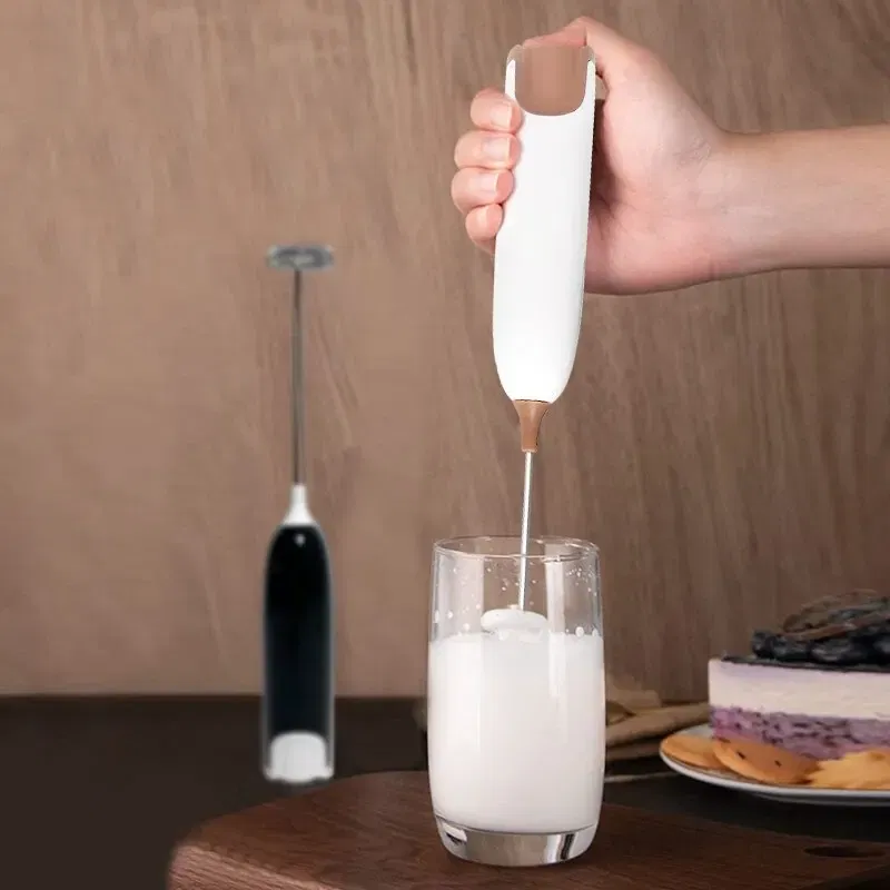 Color: light yellow - Electric Milk Frother Kitchen Drink Foamer Mixer Stirrer Coffee Cappuccino Creamer Whisk Frothy Blend Egg Beater