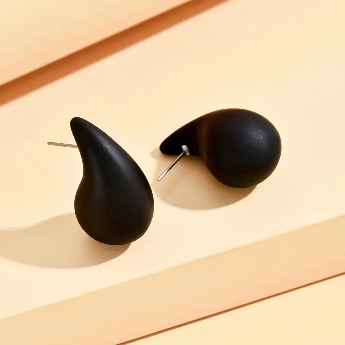 Metal Color: Black - 3 Pair/Set Chunky Gold Plated Waterdrop Hoop Earrings for Women Smooth Multicolour Acrylic Tear Drop Earring Lightweight Jewelry