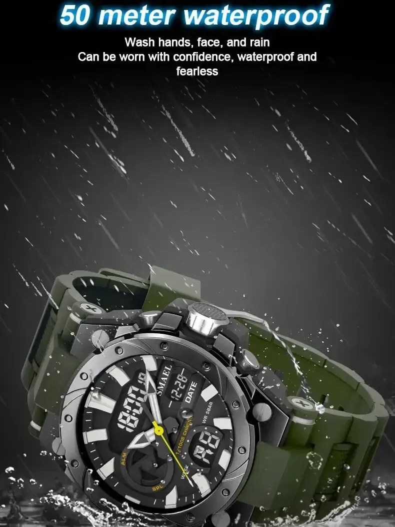 Color: Multicolor - Quartz Electronic Fashion 8029 Watch 50M Waterproof LED Digital Auto Date Alarm Clocks Sport Watch For Men's
