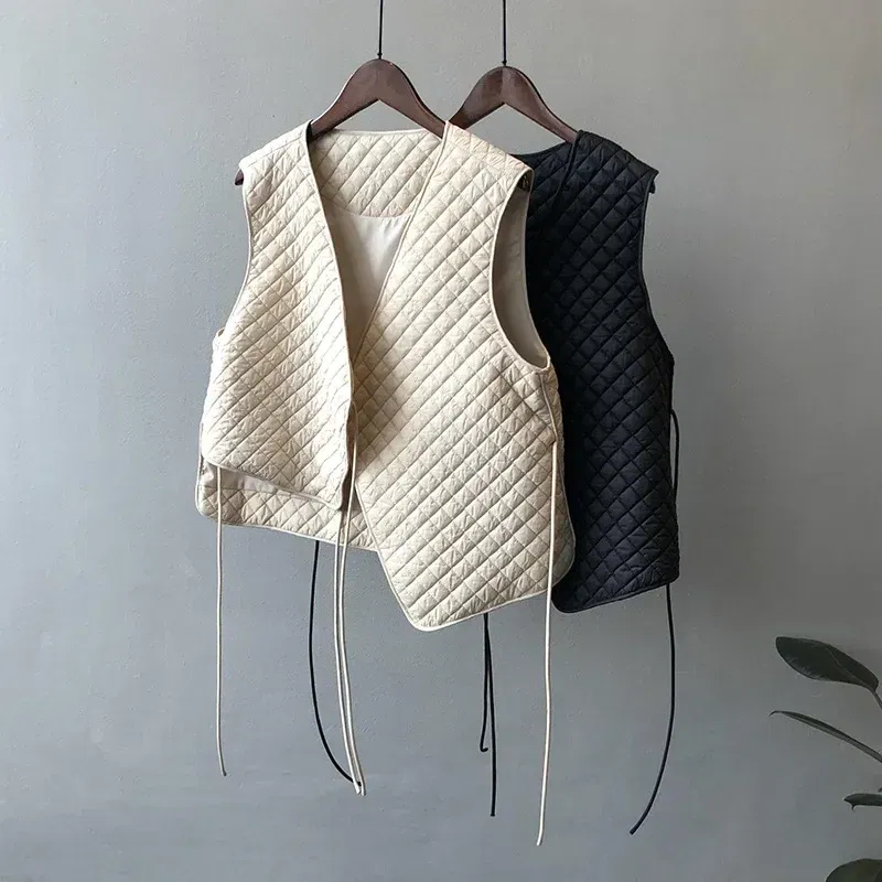 Color: black, Size: L - Women Clothes Fashion Casual Diamond Check Cotton Vest 2024 Winter New Girl Temperament Korean style Loose Casual Padded Vest