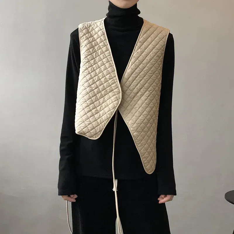 Color: black, Size: L - Women Clothes Fashion Casual Diamond Check Cotton Vest 2024 Winter New Girl Temperament Korean style Loose Casual Padded Vest