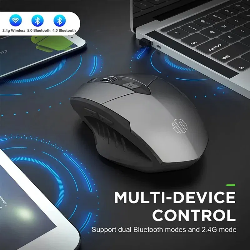 Color: green - Inphic Rechargeable Wireless Mouse Ergonomic Bluetooth 5.0 2.4G Mice Office Mute Mouse For MacBook Tablet Laptops Computer PC