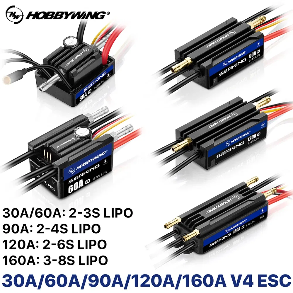 Color: Red - HOBBYWING Seaking Brushless ESC Boat Sensorless ESC 30A 60A 90A 120A 160A V4 Series IP67 Waterpoof Built-in BEC For RC Boats
