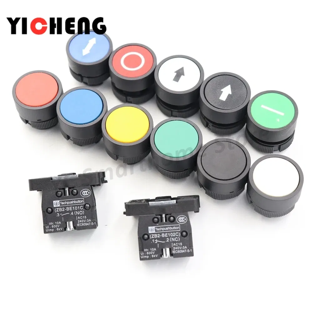 Color: Army Green - 2Pcs Plastic marking flat button Arrow indication xb2- self-reset point move 22MM Turn on the power button switch NO/NC
