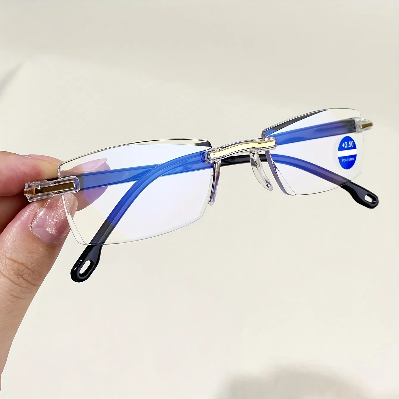 Frame Color: black, Eye Prescription: +200 - 10pcs Reading Glasses Blue Light Blocking Glasses Rimless High-Definition Presbyopia Glasses For Women And Men +1.0 - +4.0