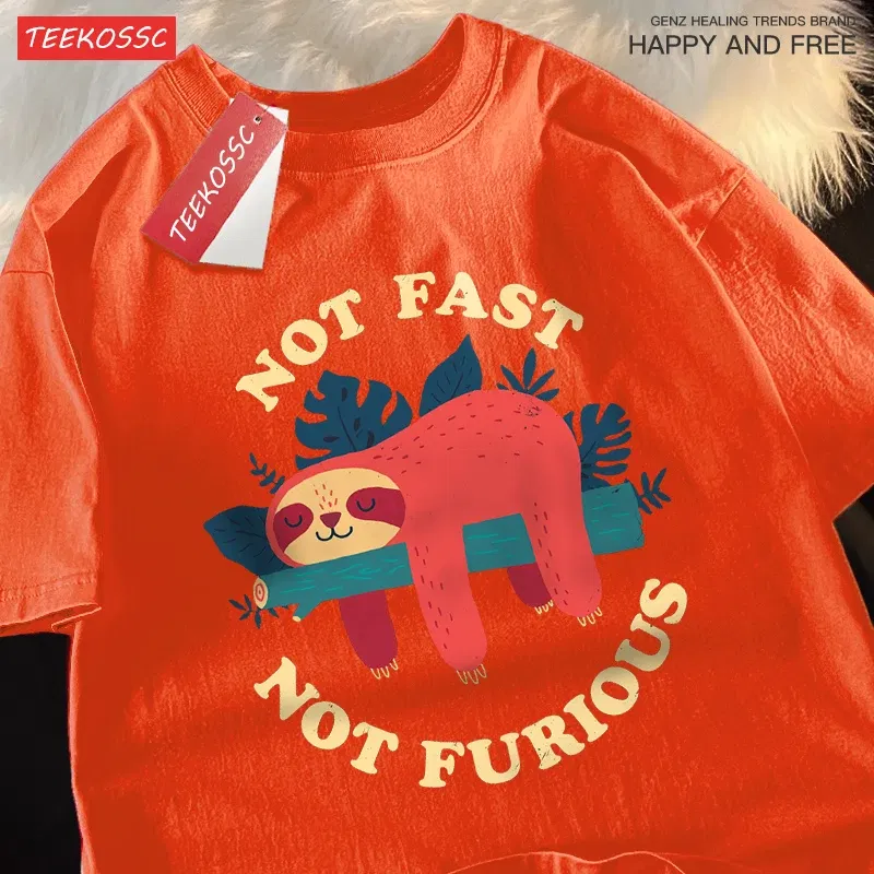 Color: black, Size: S - Not Fast Not Furious Cute Sloth Male T Shirts Hip Hop Crewneck Short Sleeve Summer Cotton Tops Casual Sweat Oversized T-Shirts