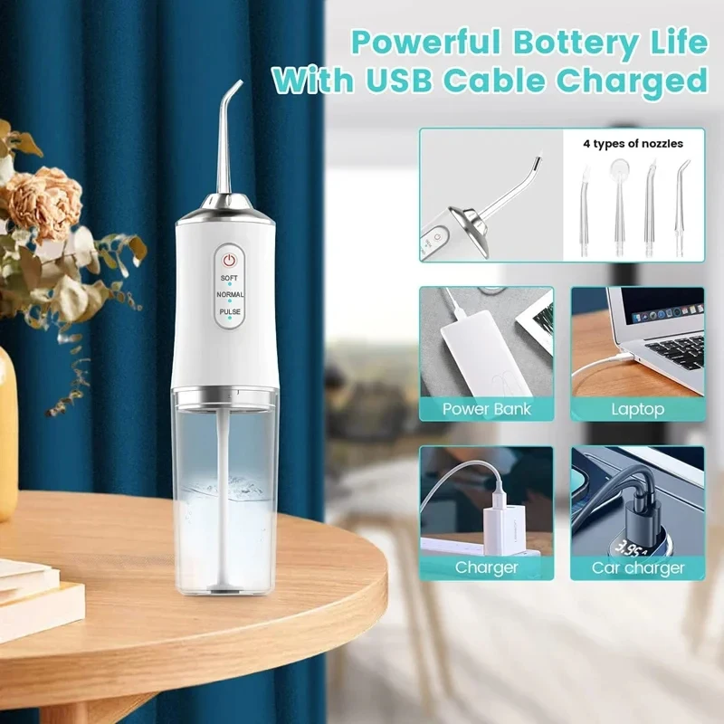 Color: GOLD - Xiaomi Portable Electric Dental Water Flosser Oral Irrigator Dental Bed Sprinkler Jet Toothpick 4 Nozzle Mouth Washing Machine