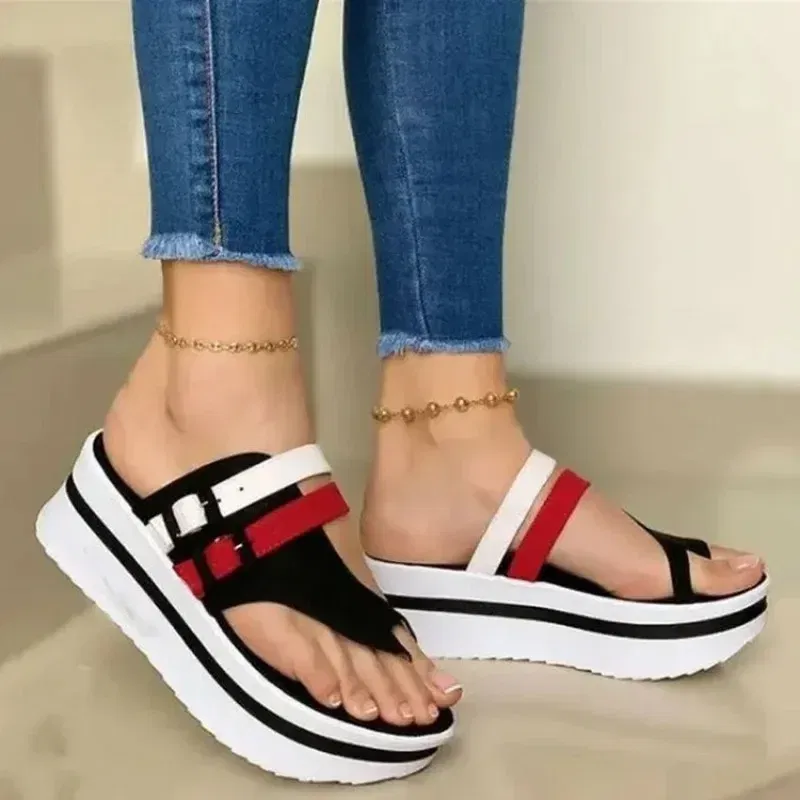 Color: Red, Shoe Size: 42 - 2024 summer new pointed sponge cake and pointed sandals women's round toe women slippers sandal luxury sandals