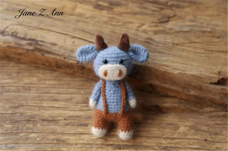 Color: Gold, Size: ONE SIZE - Handmade mink plush dolls knitted calf rabbit bear mouse newborn full moon photography props