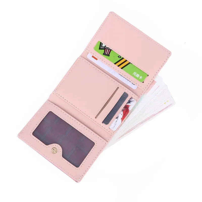 Color: Pink - Women'sWallets Fashion Rainbow Credit Card Holder Purses with Coin Pocket for Women Portable Short PU Leather Cute Wallet