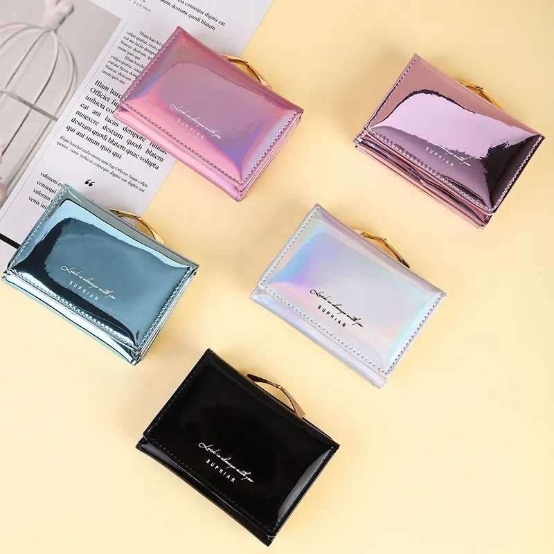 Color: Pink - Women'sWallets Fashion Rainbow Credit Card Holder Purses with Coin Pocket for Women Portable Short PU Leather Cute Wallet