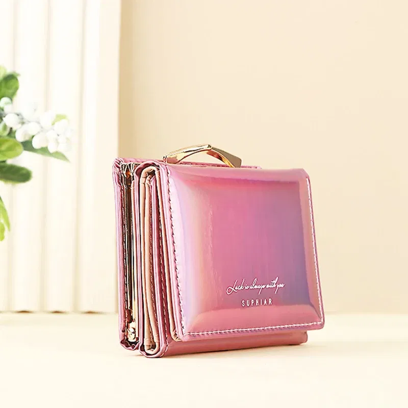 Color: Pink - Women'sWallets Fashion Rainbow Credit Card Holder Purses with Coin Pocket for Women Portable Short PU Leather Cute Wallet