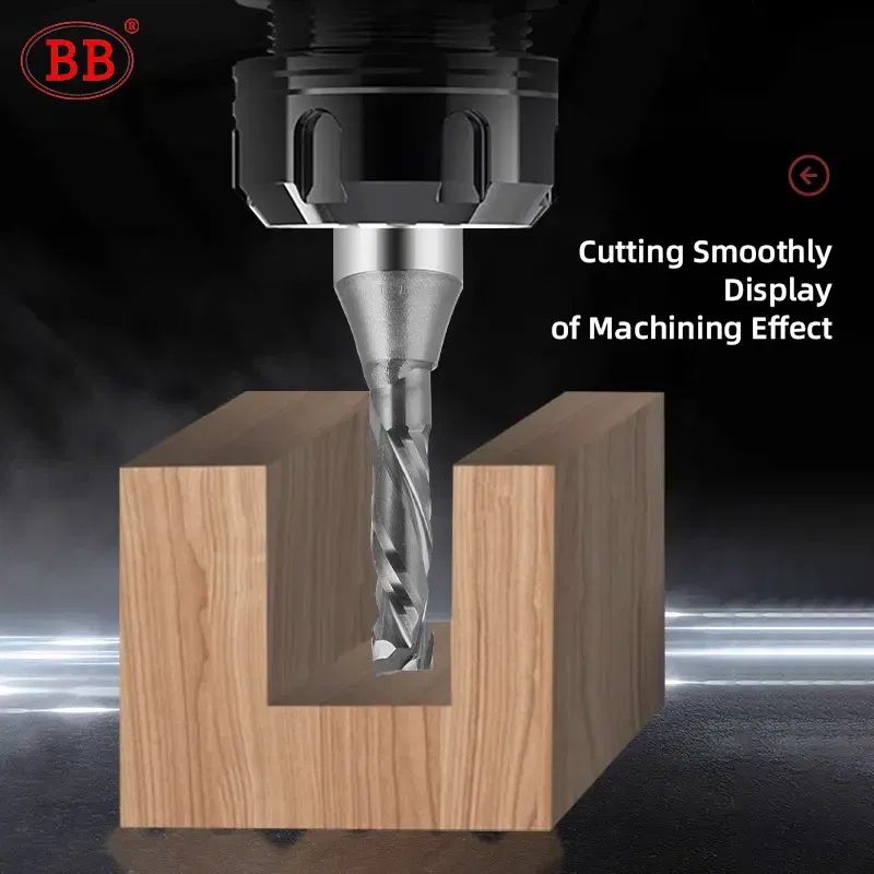 Cutting Edge Length: 8mm, Dimensions: 3.175*1*3 - BB Straight Slot Milling Cutter CNC Wood Engraving Machine Mill Rough Shape TCT Coated Edge D 6mm 8mm 2T 3T 4F Shank 1/2 12.7mm