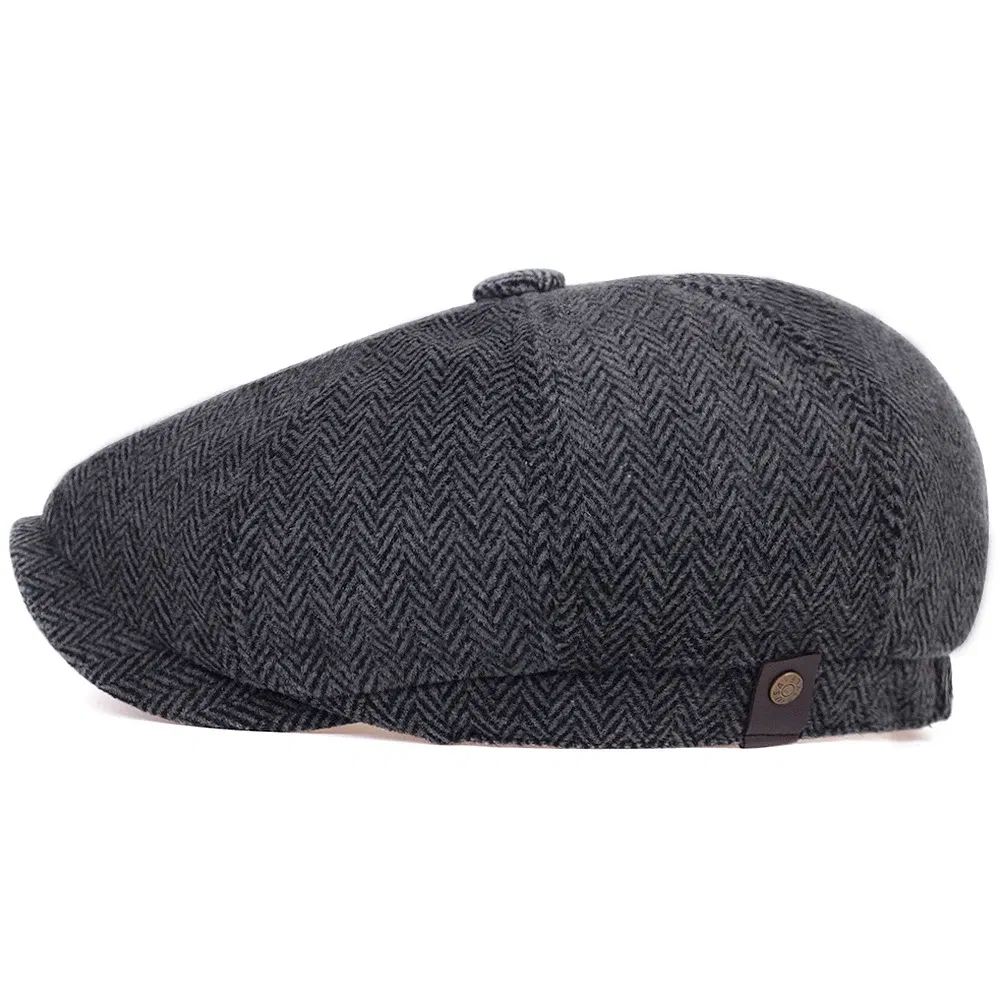 Color: GRAY, Hat Size: One Size - Fashion Wool Newsboy Caps Men Herringbone Flat Caps Women Coffee British Gatsby Caps Autumn Winter warm Woolen Hats gorras
