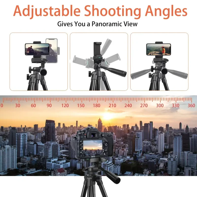 51" Adjustable Travel Tripod  Phone Holder & Remote Control