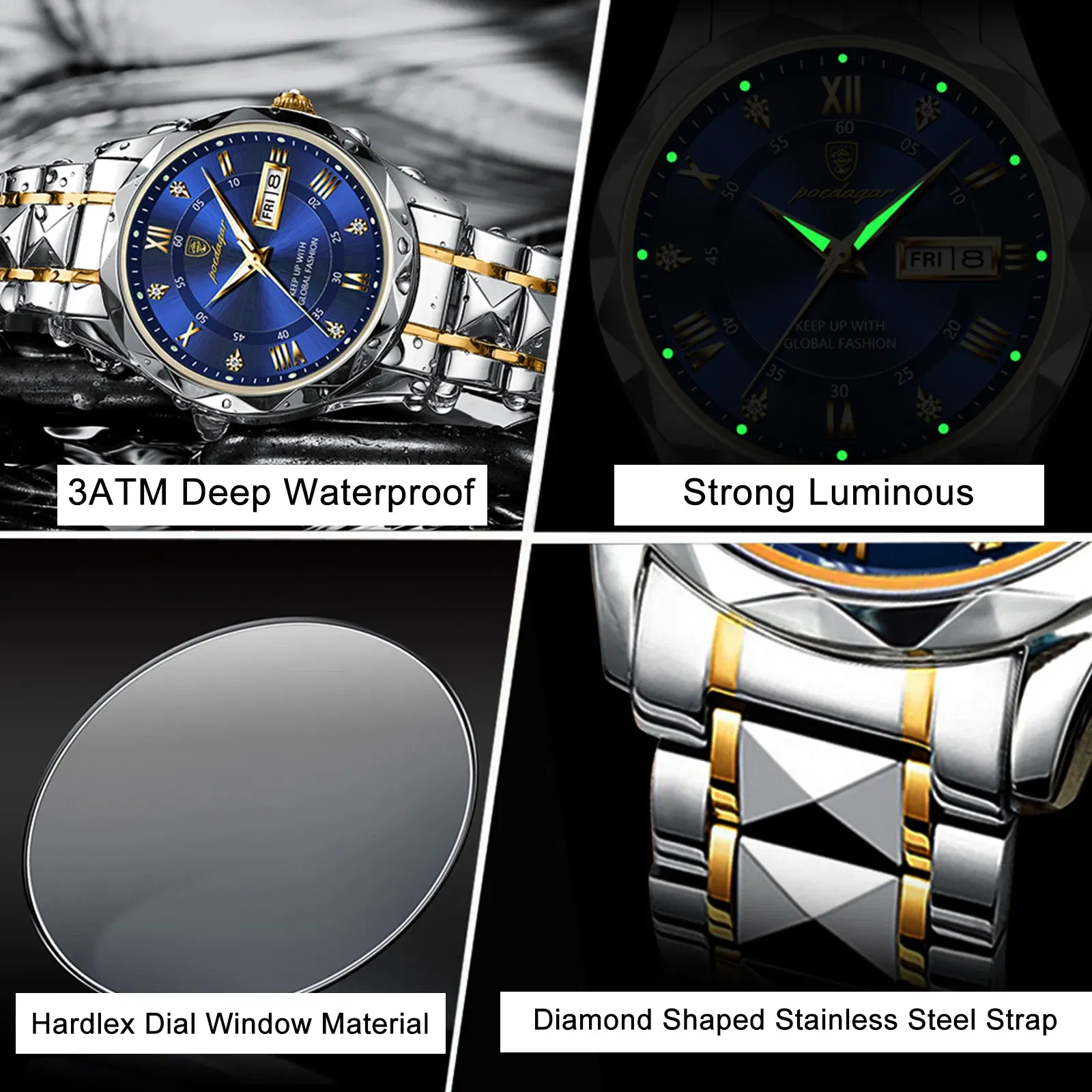 Color: Silver - POEDAGAR Top Luxury Men Quartz Watch For Men Sports Waterproof Luminous Stainless Steel Date Week Men's Watches Male Clock reloj