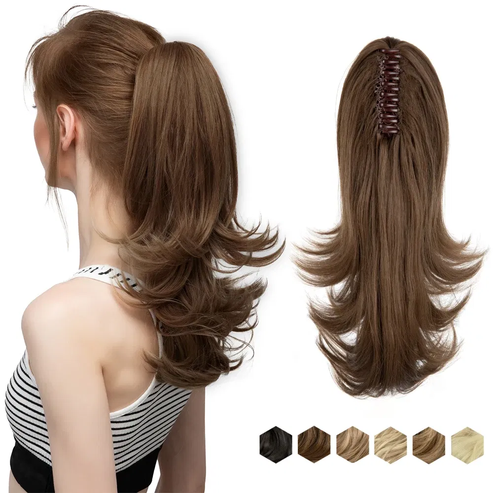 Color: P1B/30, Bulk Buy: 1pc, Stretched Length: 14inches - Synthetic Claw Clip In Ponytail Hair Extensions Wavy Hairpiece 14" Fake Blonde Black Hair False Pigtail With Elastic Band