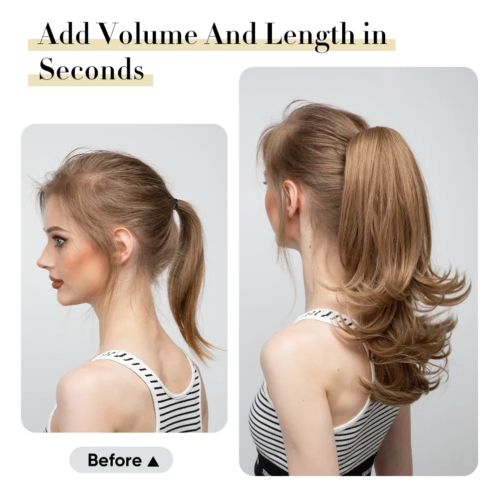 Color: P1B/30, Bulk Buy: 1pc, Stretched Length: 14inches - Synthetic Claw Clip In Ponytail Hair Extensions Wavy Hairpiece 14" Fake Blonde Black Hair False Pigtail With Elastic Band