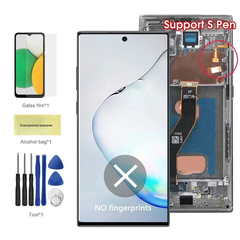 Color: Linen, Ships From: CHINA - Top AMOLED Note 10 Plus Screen for Samsung Galaxy Note10+ N975F Lcd Display Touch Screen Support S Pen Fingerprints with Frame