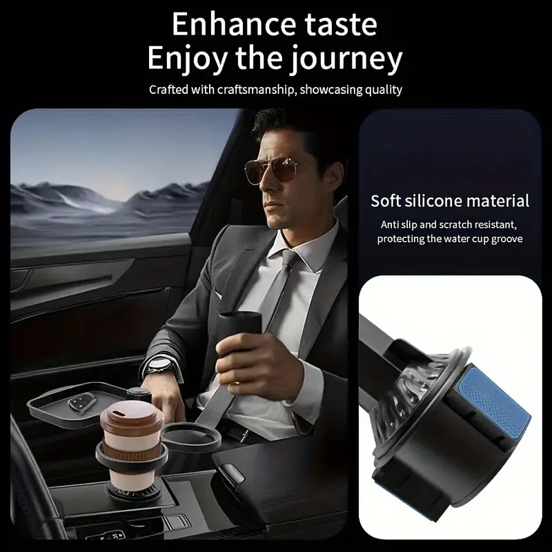 360 Rotatable Car Cup Holder Expandable Snack Tray