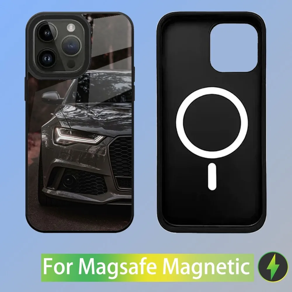 Color: Clear, Material: Silicon - R-S 6 7 sport car Phone Case For iPhone 16,15,14,13,12,11,Plus,Pro,Max Mini A-AudiS-S Magsafe Magnetic Wireless Charging