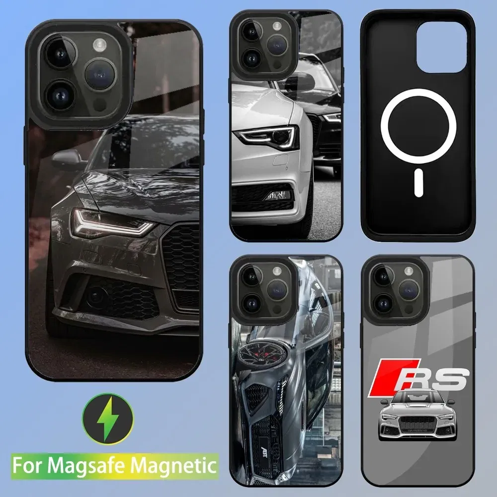 Color: Clear, Material: Silicon - R-S 6 7 sport car Phone Case For iPhone 16,15,14,13,12,11,Plus,Pro,Max Mini A-AudiS-S Magsafe Magnetic Wireless Charging