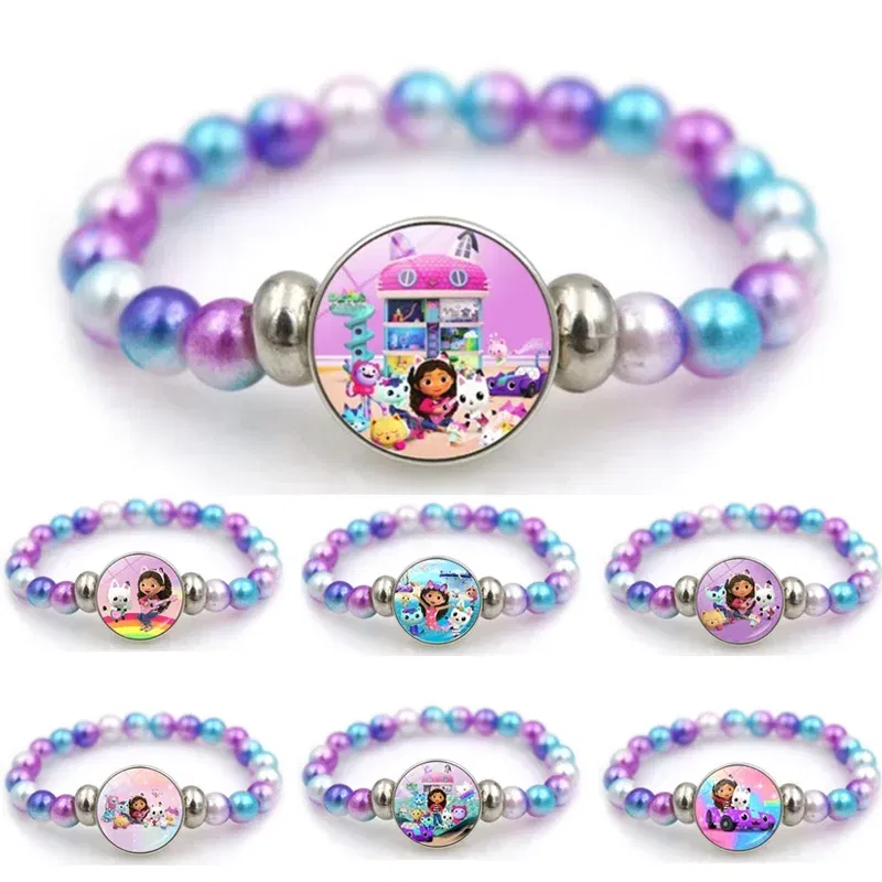 Color: Blue, Size: 40cm - Gabby Dollhouse Bracelet Fashion Beaded Wristband Cartoon Anime Jewelry Accessories Kids Girls Boys Birthday Baby Shower Gift