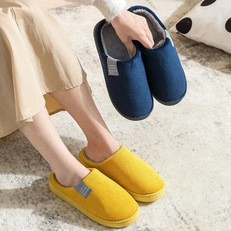 Color: Grape, Shoe Size: 34 - New Winter Household Warm Furry Women Men Shoes Indoor Slippers Bedroom Cotton Slippers Plush Home Slippers Ladies Flip Flops