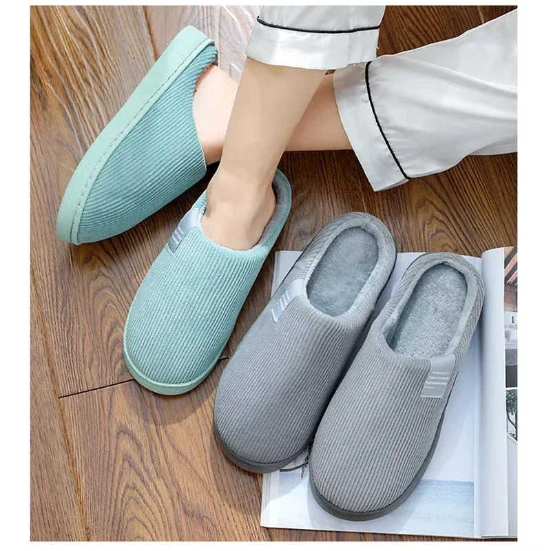 Color: Grape, Shoe Size: 34 - New Winter Household Warm Furry Women Men Shoes Indoor Slippers Bedroom Cotton Slippers Plush Home Slippers Ladies Flip Flops