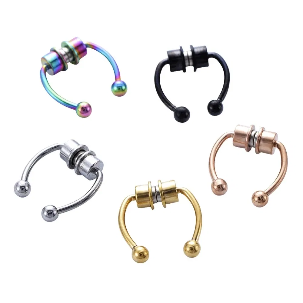 Metal color: Black Zinc Plated - Women Fake Piercing Nose Ring Hoop Septum Non Piercing Nose Clip Rock HipHoop Stainless Steel Magnet Fashion Punk Body Jewelry