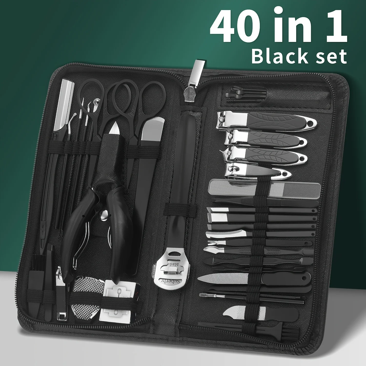 Color: black - 9/40 pcs Full Function Manicure Set, Stainless SteelNail Clippers Pedicure Kit, Toenail Clippers Kit
