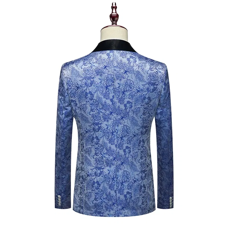 Color: Blue, Size: XXL - Men's Evening Dress Bridegroom Suit British Wedding Business Casual Fashion Three-piece Set with Vest And Trousers Sizes M-6XL