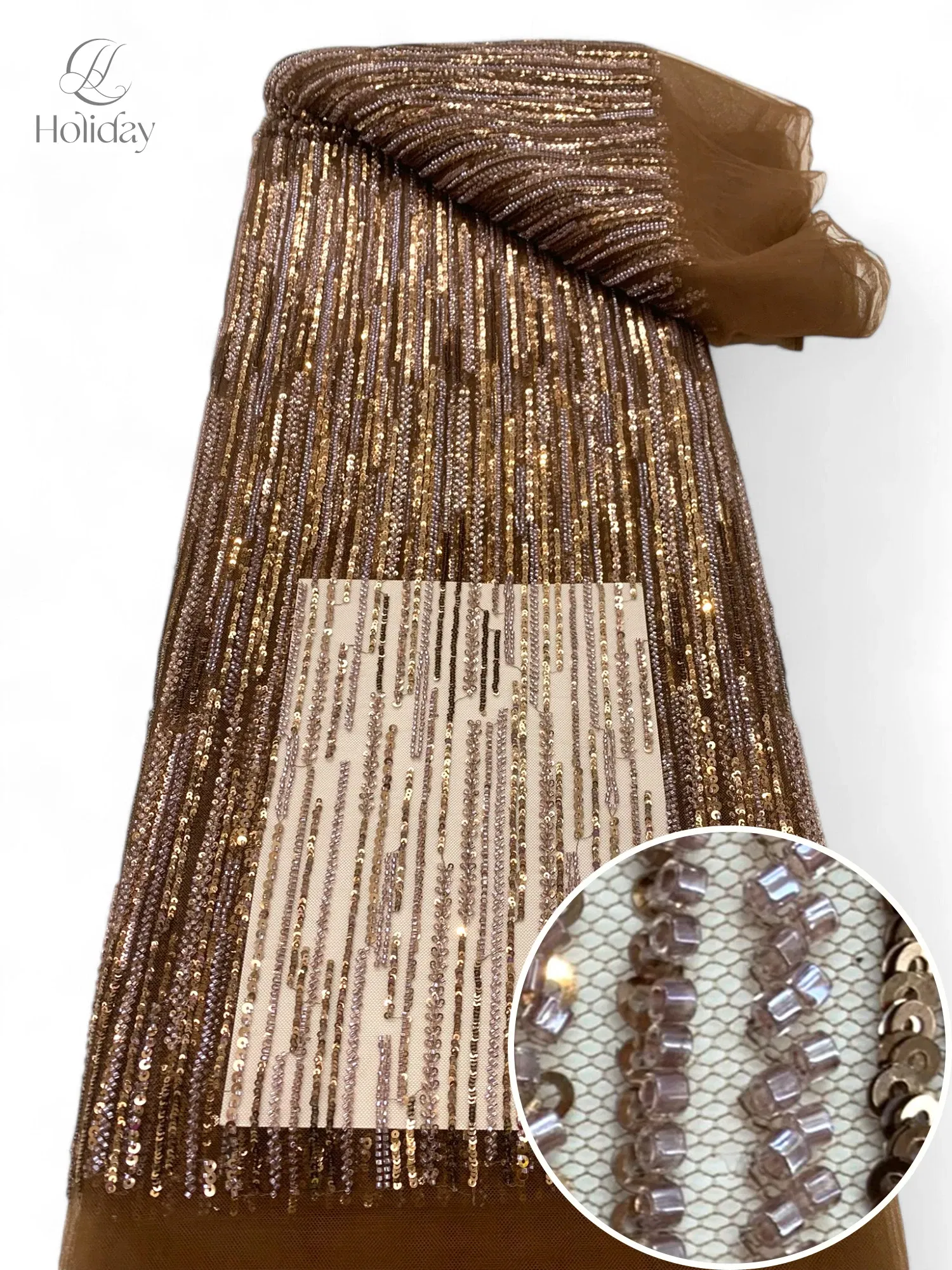Color: Gold, Width: 130cm, Length: 3 YARDS - 3Y/piece Latest Nigerian Sequins Lace Fabric Beaded Lace Fabric Luxury French Embroidery Groom Lace Fabric For Wedding Dress