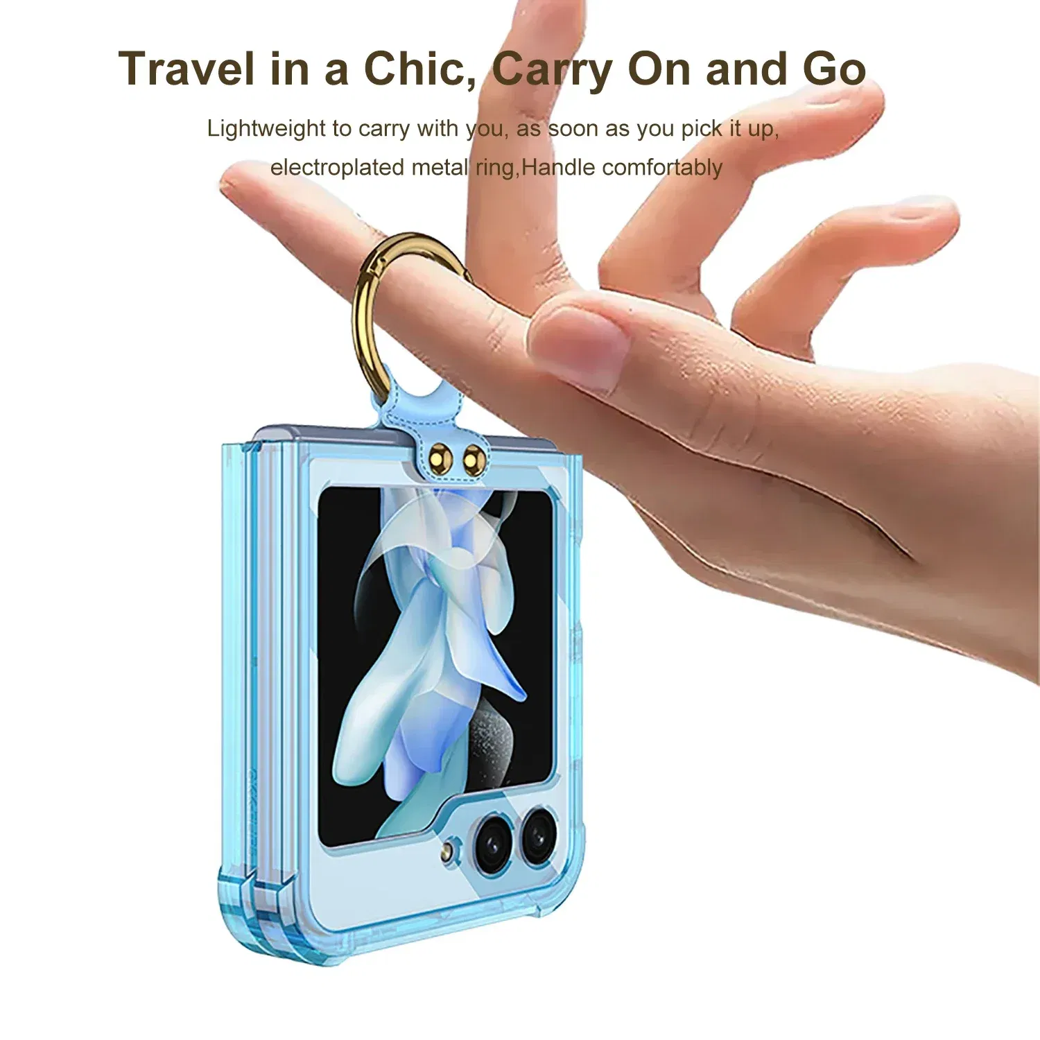 Material: Aluminum, Color: Black - Transparent Electroplated Airbag Ring Phone Case for Samsung Galaxy Z Flip 5 4 3 5G Flip5 Flip4 Flip3 5G Stand Shockproof Cover
