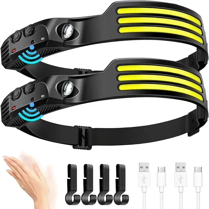 Emitting Color: RGB - COB LED Headlamp Induction Head Lamp Built-in Battery USB Rechargeable Head Flashlight Outdoor Camping Fishing Sensor Headlight