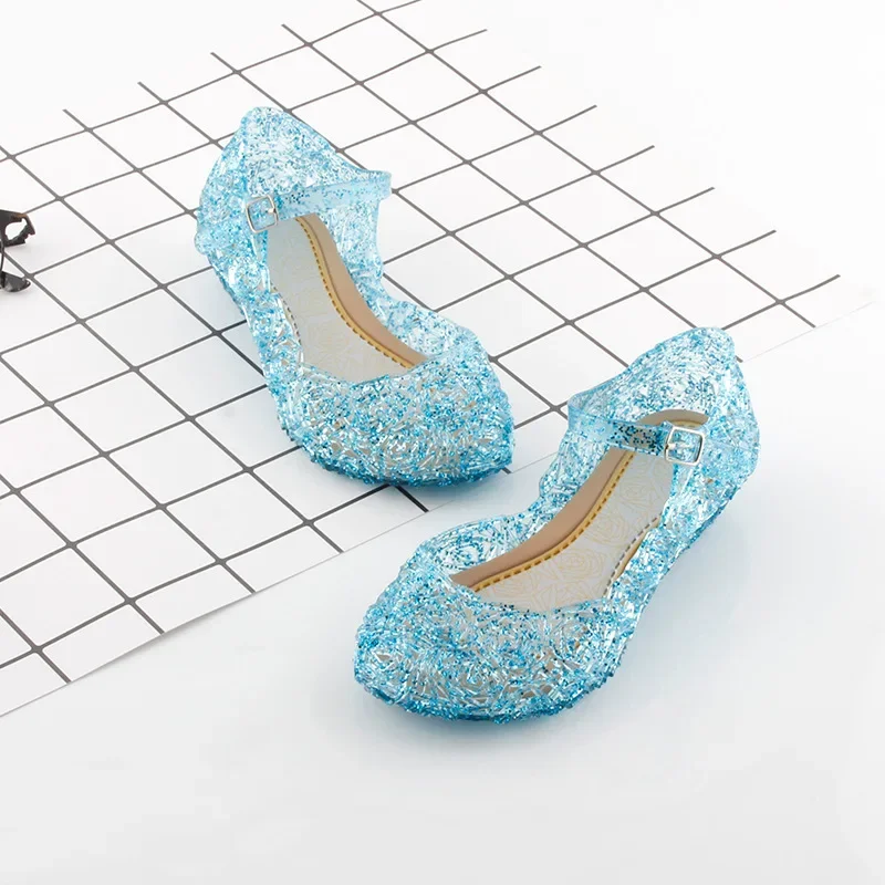 Color: army green, Shoe Size: 5 - Elsa Princess Crystal Shoes for Girls 2024 New Fashion Kids Birthday Casual Sandals Shoes Baby Wedding Party Shoes