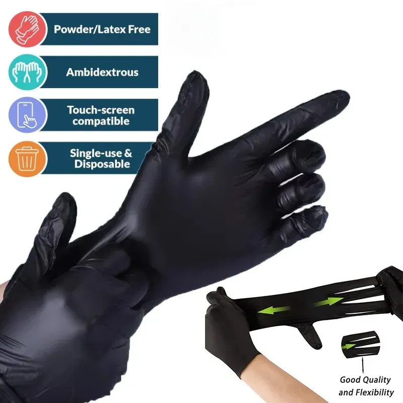 Color: Yellow, Size: L - 20/50/100PCS Disposable Black Nitrile Gloves for Household Use Latex Free Powder Free Cleaning Gloves Tattoo Hairdressing Tools