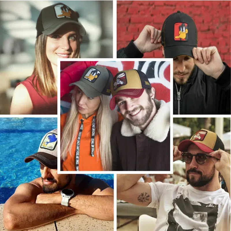 Color: Light Blue, Size: Adjustable - Hot Sale Unisex Anime Cartoon Cap High Quality Patch Draw Baseball Cap Men Trucker Hat