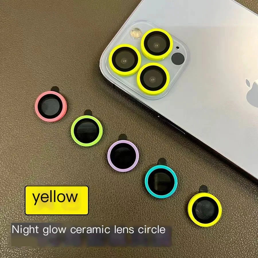 Color: Black, Bundle: Bundle11, Material: Tempered Glass, Ships From: CHINA - For iPhone 15 14 13 12 Pro Max 12 11 mini Luminous Camera Protector Ceramic Lens Ring Tempered Glass Back lens Cap Cover