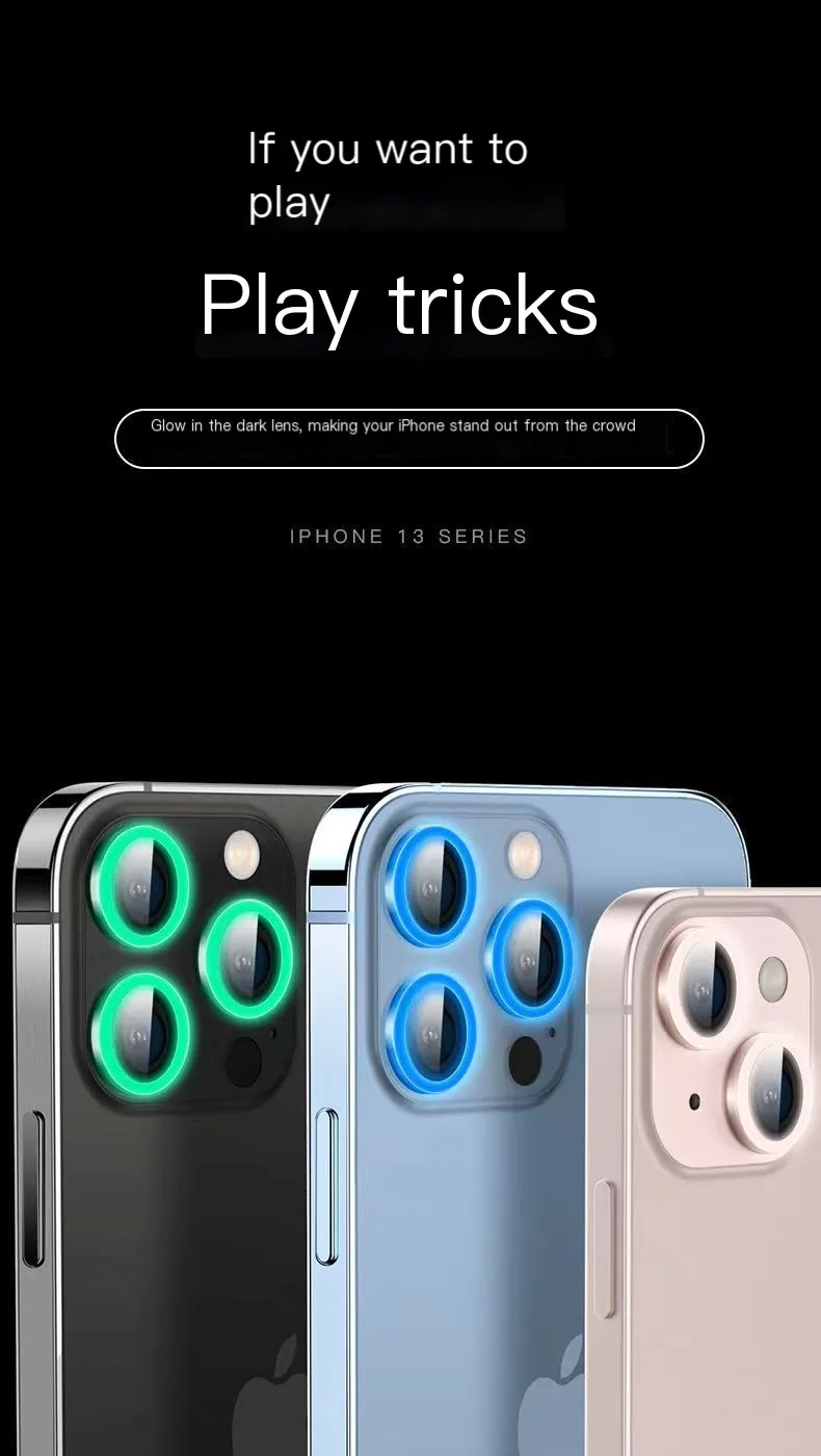 Color: Black, Bundle: Bundle11, Material: Tempered Glass, Ships From: CHINA - For iPhone 15 14 13 12 Pro Max 12 11 mini Luminous Camera Protector Ceramic Lens Ring Tempered Glass Back lens Cap Cover