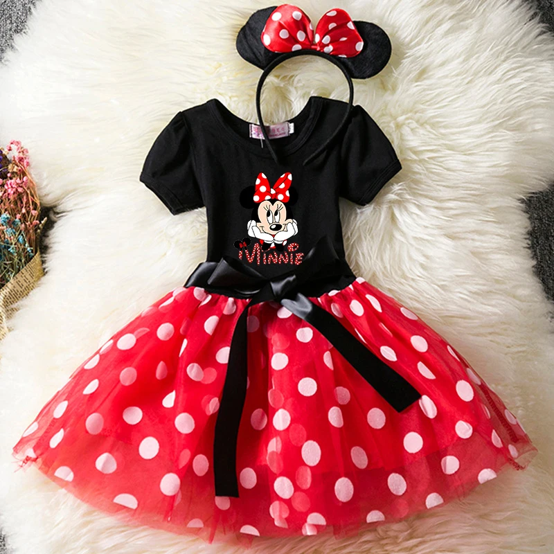 Color: Blue, Size: XL - Cartoon Mickey Minnie Mouse Kids Short Sleeve Polka Dot Princess Dress 1-6Y Party Baby Girls Clothes Cosplay Costumes