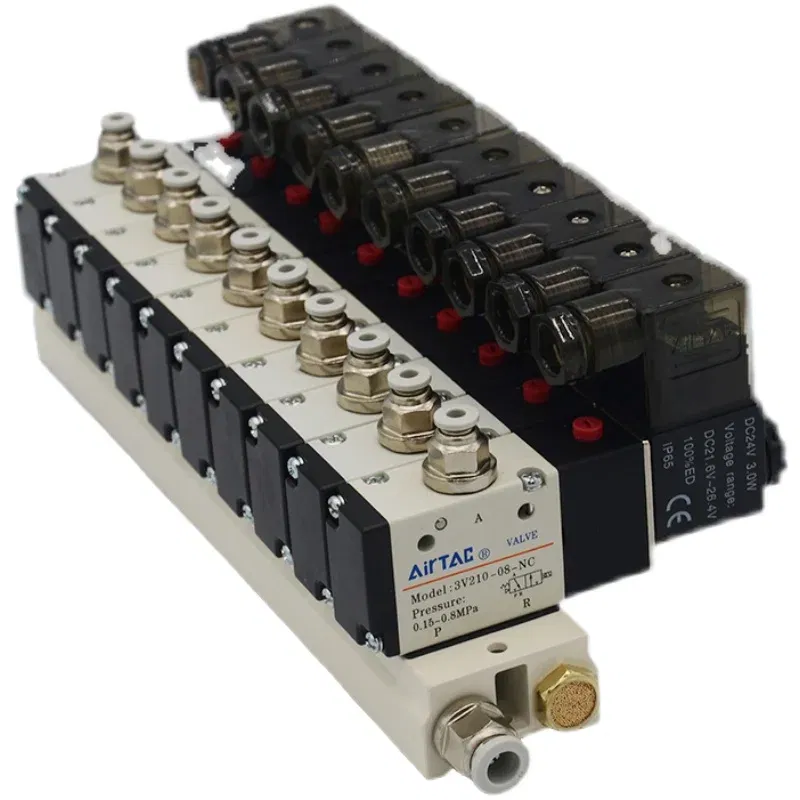 Color: Blue, Specification: 2" - 3V210-08 Manifold Station Solenoid Valve 3 port 2 position Multi-way Combination DC12V 24V AC220V With Fitting Solenoid Valves